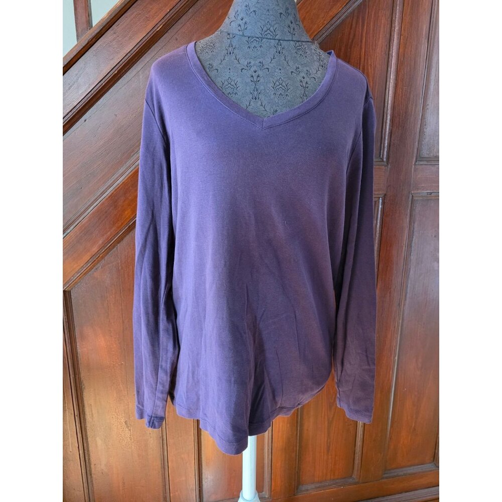 Eddie Bauer Womens Purple Long Sleeve V-Neck Shirt XL 100% Cotton Casual